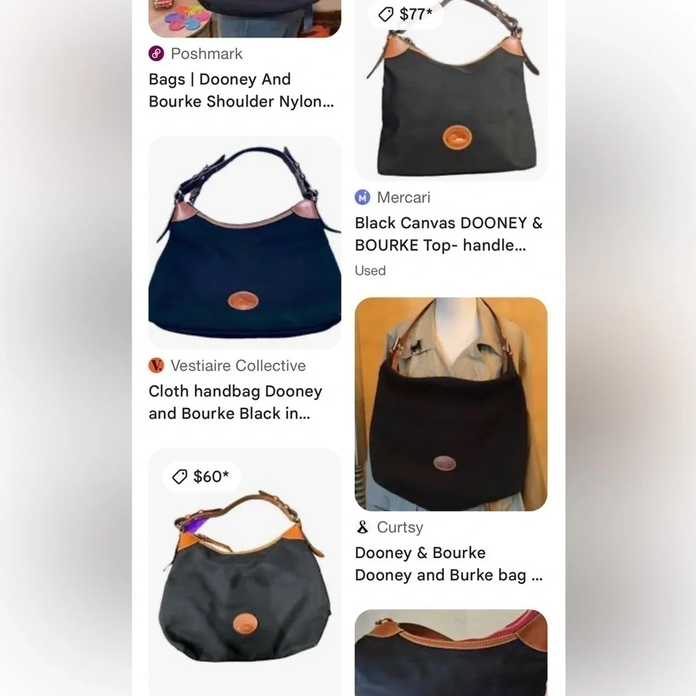 Dooney & Bourke Denim & Tan Leather Shoulder Bag Classic Vintage Designer
